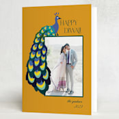 "Peacock" - Diwali Cards in Turmeric by Morgan Kendall - Folded Card
