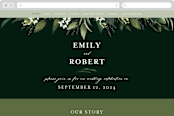 "Forest Finds" - Wedding Website in Emerald by Susan Moyal - Desktop Design