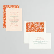 "Just Type" - Engagement Party Invitations in Peaches by Owl and Toad - Assembled