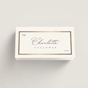 "Regal Frame" - Foil-Pressed Place Cards - Fish in Ivory by Lucrecia Caporale - Folded with Free Guest Printing