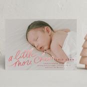 "More Cheer Now" - Holiday Birth Announcement Cards in Candy Apple by Everett Paper Goods - Front