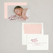 "More Cheer Now" - Holiday Birth Announcement Cards in Candy Apple by Everett Paper Goods - Assembled