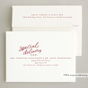 "More Cheer Now" - Holiday Birth Announcement Cards in Candy Apple by Everett Paper Goods - FREE Recipient Addressing