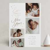 "Extra Cheerful" - Holiday Birth Announcement Cards in Snowfall by Everett Paper Goods - Front
