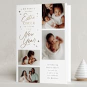 "Extra Cheerful" - Holiday Birth Announcement Cards in Snowfall by Everett Paper Goods - Folded Card