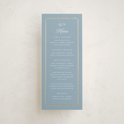 "Elegant bevel" - Foil-Pressed Menus in Dusty Blue by Stacey Meacham - Front