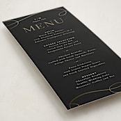 "Black Tie Affair" - Foil-Pressed Menus in Onyx by Hooray Creative - Detail