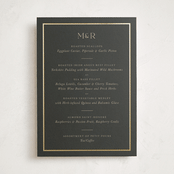"Timeless Charm" - Foil-Pressed Party Menus in Charcoal by Lucrecia Caporale - Front