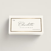 "Regal Frame" - Foil-Pressed Place Cards - Vegetarian in Ivory by Lucrecia Caporale - Folded with Free Guest Printing