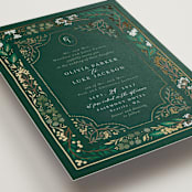 "Illuminated Storybook" - Wedding Invitations in Evergreen by Alethea and Ruth - Detail