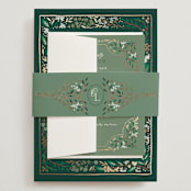 "Illuminated Storybook" - Wedding Invitations in Evergreen by Alethea and Ruth - Assembled with Belly Band