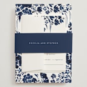 "brushstrokes in bloom" - Wedding Invitations in Indigo by Angela Marzuki - Assembled with Belly Band