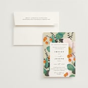 "Floral Splash" - Wedding Invitations in Wheat by Keen Peachy - Invitation with Envelope