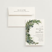 "Side Swept" - Wedding Invitations in Navy by Susan Moyal - Invitation with Envelope