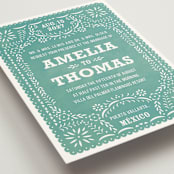"Fiesta Folk Art" - Wedding Invitations in Lagoon by root beer float - Detail
