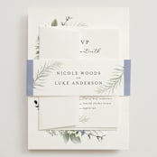 "Botanical Swag" - Wedding Invitations in Periwinkle by Susan Moyal - Assembled with Belly Band