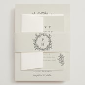 "leafy wreath" - Wedding Invitations in Cotton by Kate Ahn - Assembled with Belly Band