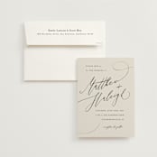 "Tilted Script" - Wedding Invitations in Ivory by Hannah Williams - Invitation with Envelope