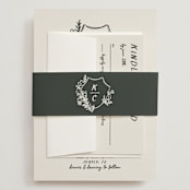 "Botanical Crest" - Wedding Invitations in Ink by Kelly Watkins - Assembled with Belly Band