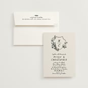 "Botanical Crest" - Wedding Invitations in Ink by Kelly Watkins - Invitation with Envelope