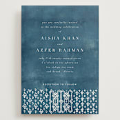 "Kantha Quilt" - Wedding Invitations in Indigo by Nazia Hyder - Front