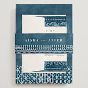 "Kantha Quilt" - Wedding Invitations in Indigo by Nazia Hyder - Assembled with Belly Band