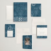 "Kantha Quilt" - Wedding Invitations in Indigo by Nazia Hyder - Invitation Suite