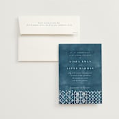 "Kantha Quilt" - Wedding Invitations in Indigo by Nazia Hyder - Invitation with Envelope