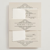 "Deco Nouveau" - Wedding Invitations in Cream by GeekInk Design - Assembled with Belly Band