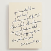 "Handwritten Letter" - Wedding Invitations in Blue Velvet by Helena Vitto - Front