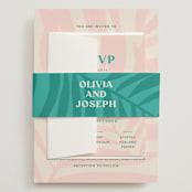"The Palm" - Wedding Invitations in Flamingo by Pixel and Hank - Assembled with Belly Band