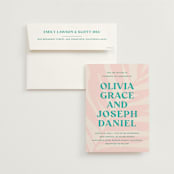 "The Palm" - Wedding Invitations in Flamingo by Pixel and Hank - Invitation with Envelope