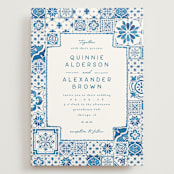 "watercolor tile" - Wedding Invitations in Navy by Anastasia Makarova - Front
