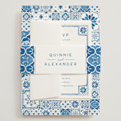 "watercolor tile" - Wedding Invitations in Navy by Anastasia Makarova - Assembled with Belly Band