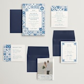 "watercolor tile" - Wedding Invitations in Navy by Anastasia Makarova - Invitation Suite