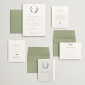 "Foliage Crest" - Wedding Invitations in Sky by Everett Paper Goods - Invitation Suite