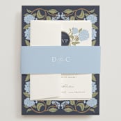 "Hydrangea Garden" - Wedding Invitations in Navy by Susan Zinader - Assembled with Belly Band
