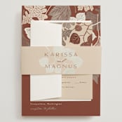 "Leaf Cascade" - Wedding Invitations in Latte by Alethea and Ruth - Assembled with Belly Band