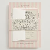 "Hand Illustrated Crest" - Wedding Invitations in Peony by Jackie Crawford - Assembled with Belly Band