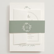 "Simple Crest" - Wedding Invitations in Sage by Kristen Smith - Assembled with Belly Band