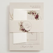 "Dried Floral Wreath" - Wedding Invitations in Cabernet by Erin Deegan - Assembled with Belly Band