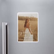 "Graduate Script" - Graduation Announcements in Snow by Sarah Curry - Magnet Front