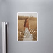 "Graduate Script" - Graduation Announcements in Snow by Sarah Curry - Magnet Front