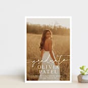 "Graduate Script" - Graduation Announcements in Snow by Sarah Curry - Front