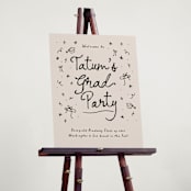 "Illustrated Grad" - Graduation Welcome Signs in Onyx by Ashley Iwafuchi - In Use