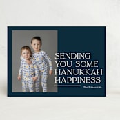 "Sending holiday happiness" - Hanukkah Cards in Navy by Jackie Crawford - Front