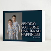 "Sending holiday happiness" - Hanukkah Cards in Navy by Jackie Crawford - Folded Card
