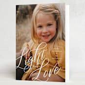 "Light & Love" - Hanukkah Cards in Snow by Ashley Rosenbaum - Folded Card