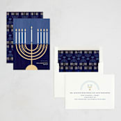 "Modern Menorah" - Hanukkah Cards in Navy by Kami Turnell - Assembled
