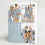 "Peace Love Light" - Hanukkah Cards in Cornflower by Erin Deegan - Folded Card